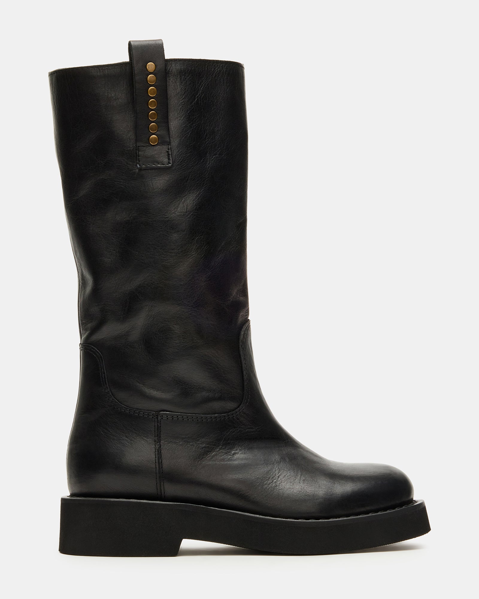 RIDGE Black Leather Studded Platform Women's Boot | Steve Madden
