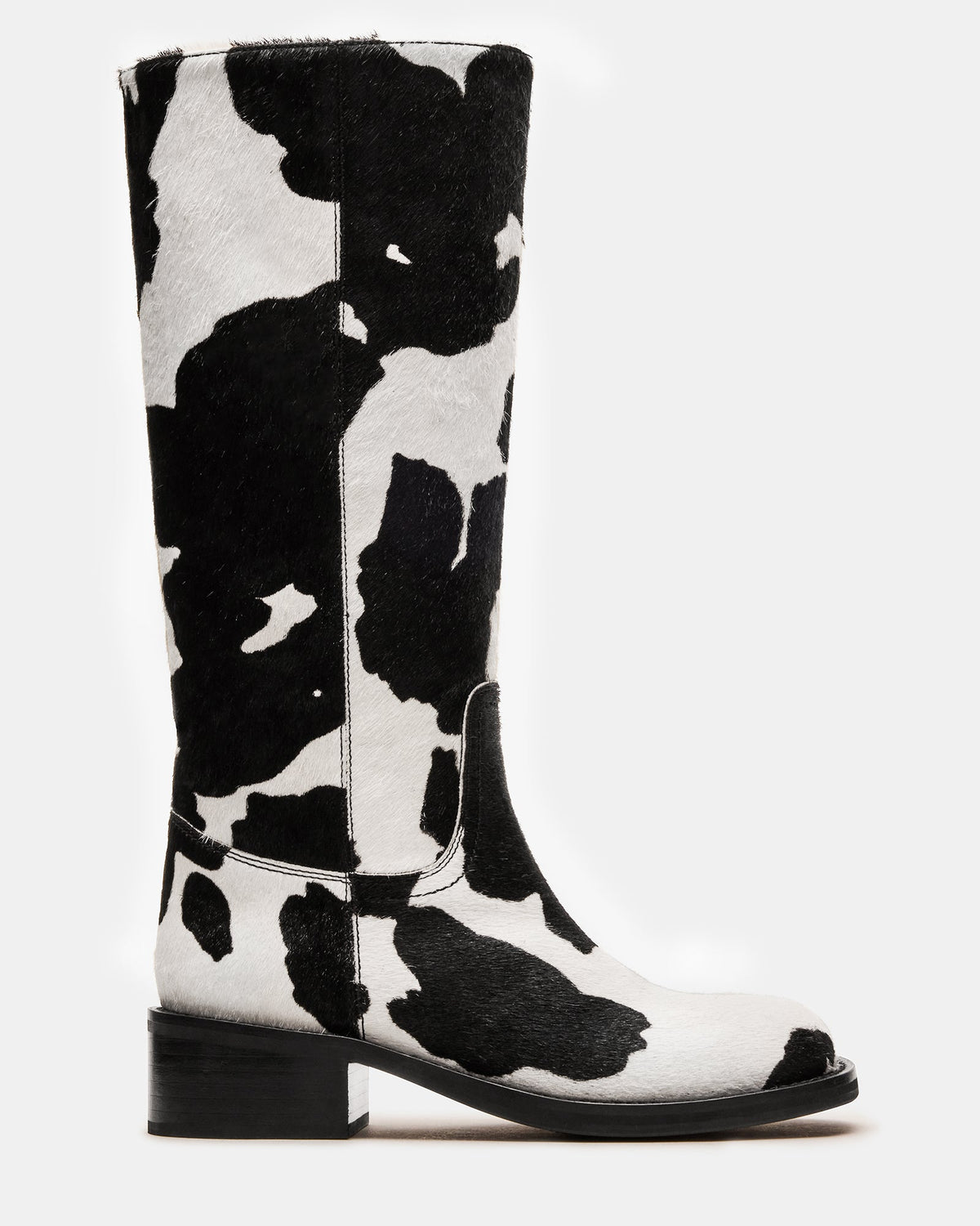 RIGGS Black Cow Print Square-Toe Women's Boot | Steve Madden