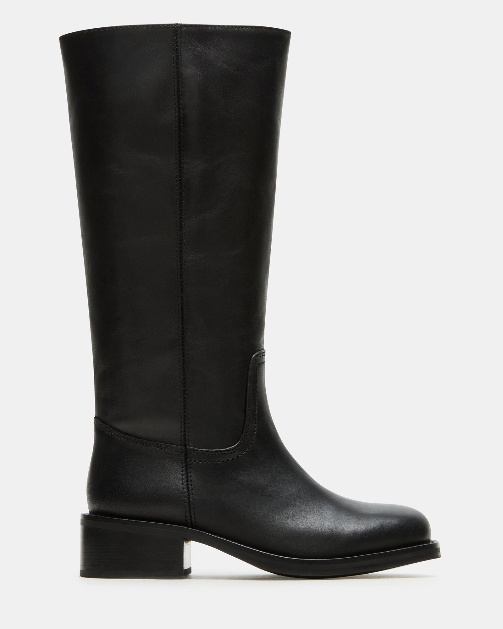 RIGGS Black Leather Wide Calf Square-Toe Women's Boot | Steve Madden