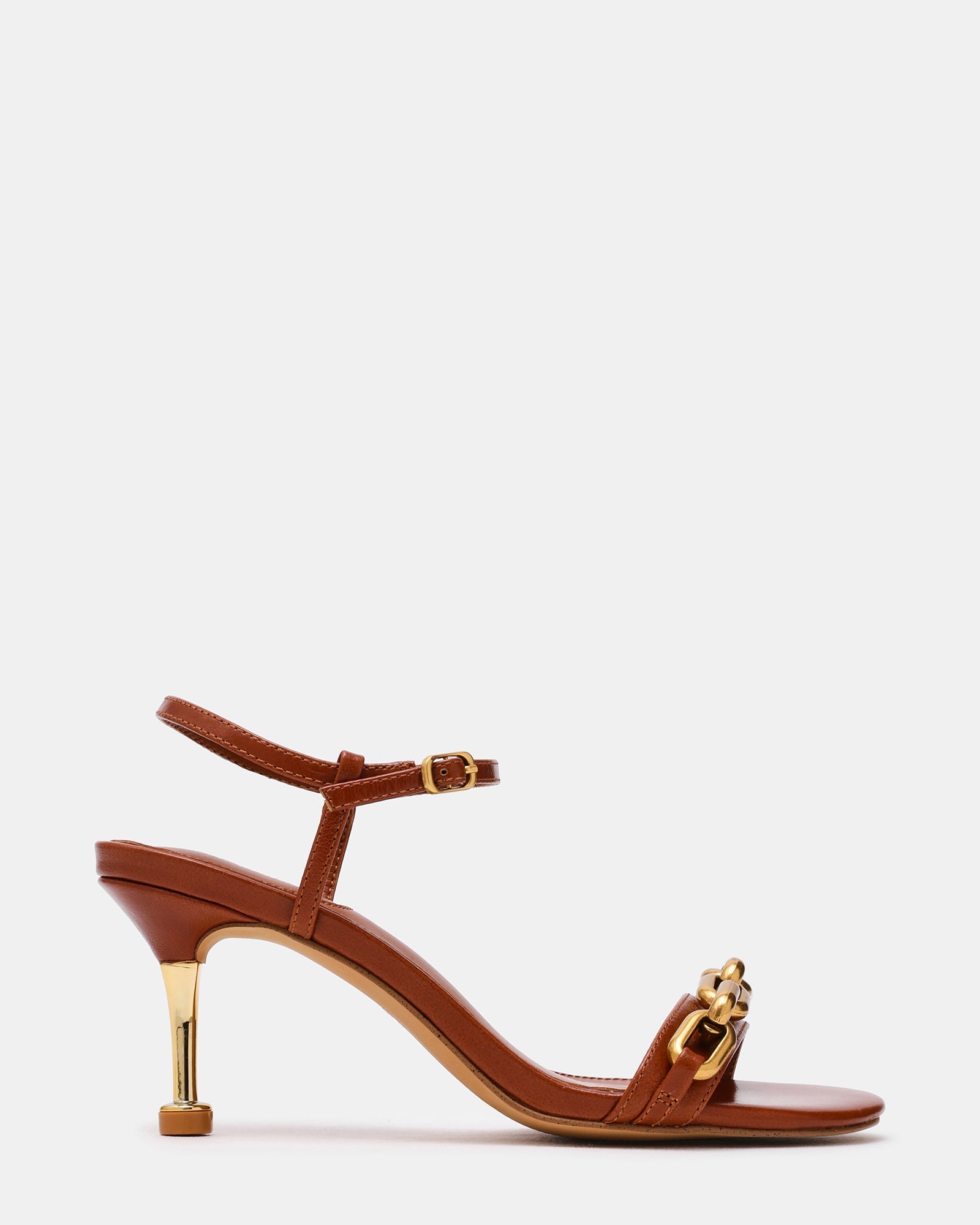 RIVENA Cognac Leather Gold Detail Women's Heel | Steve Madden