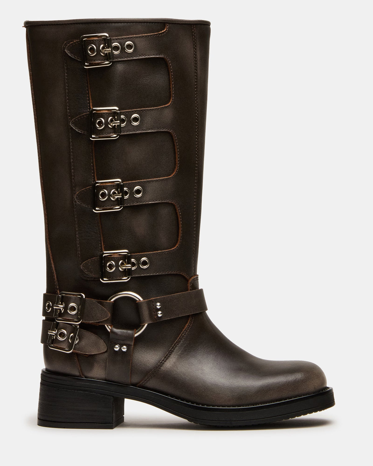 ROCKY Brown Distressed Wide Calf Knee-High Moto Women's Boot | Steve Madden
