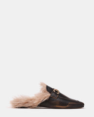 ROMEO Faux Fur Brown Slip-On Horsebit Mule Women's Flat | Steve Madden