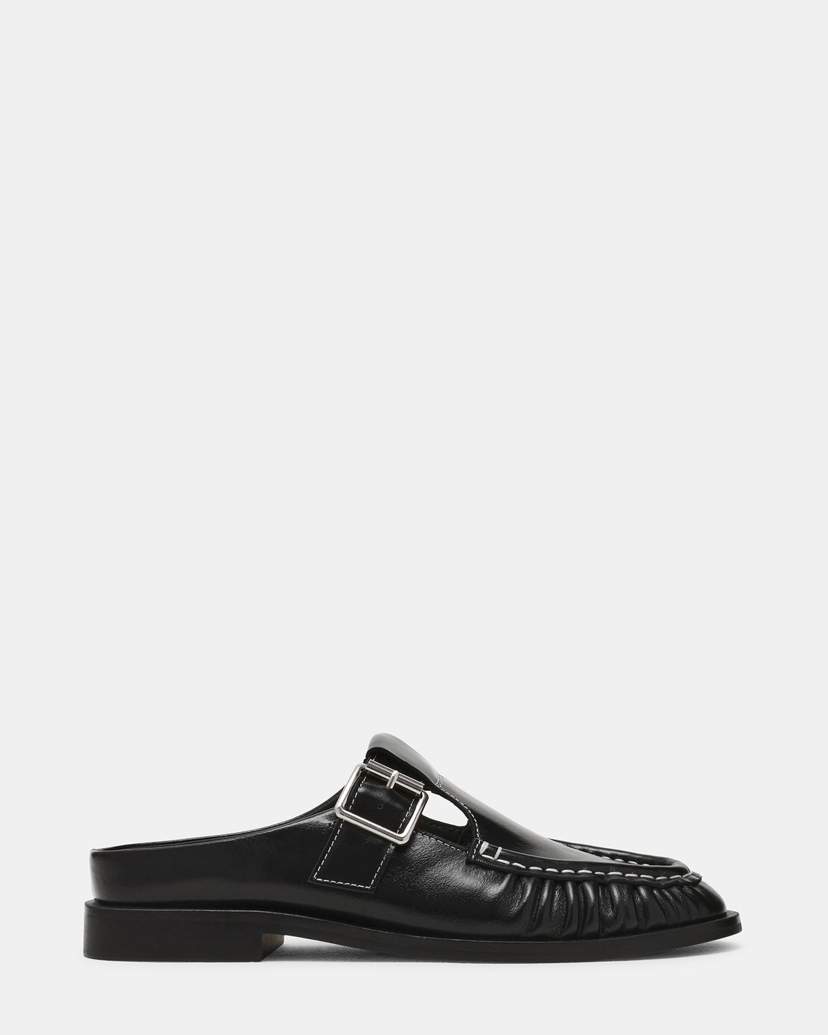 RONA Black Leather Mule Slip-On Buckles Women's Loafer | Steve Madden