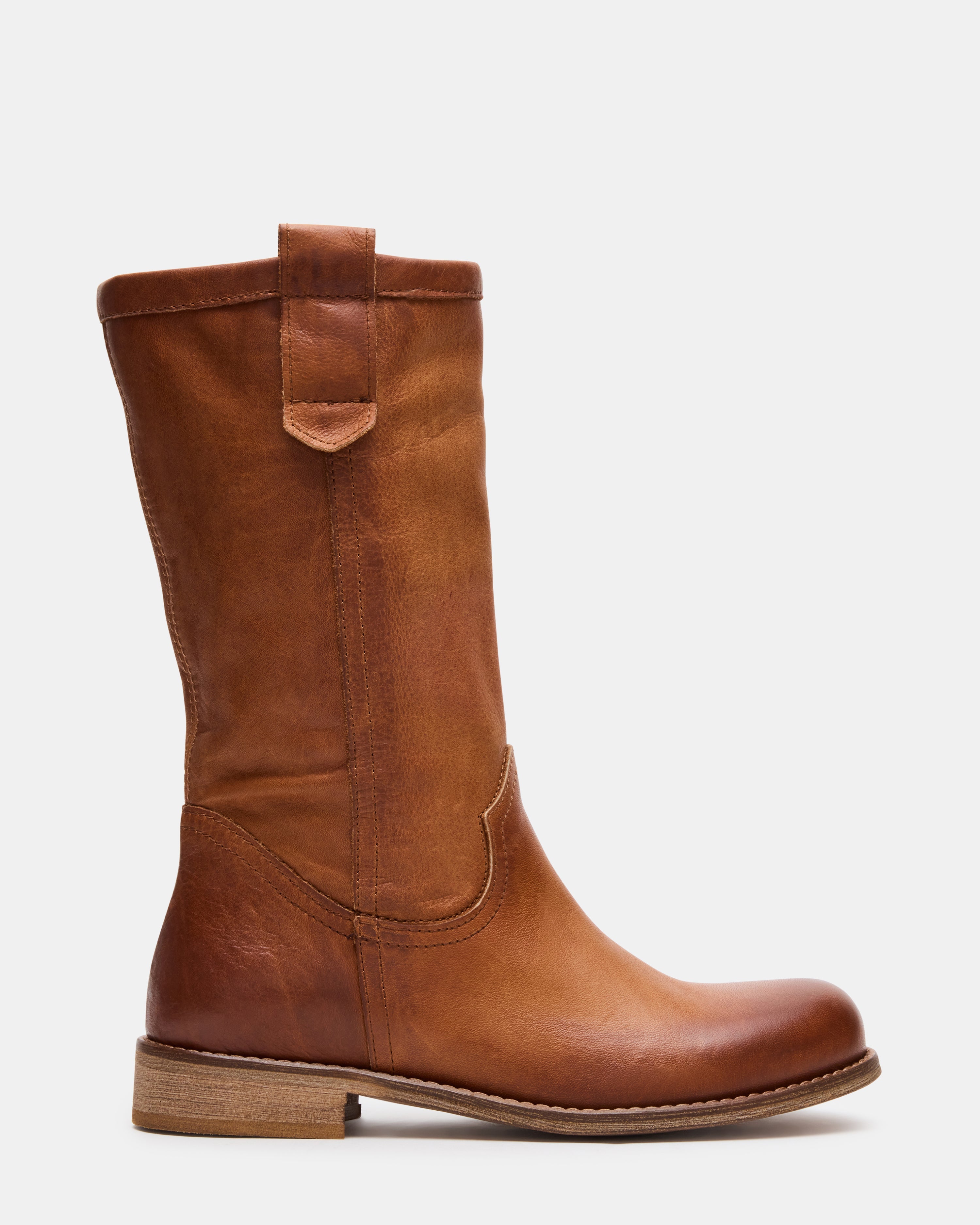 RUBEN Cognac Leather Rounded Toe Women's Boot | Steve Madden