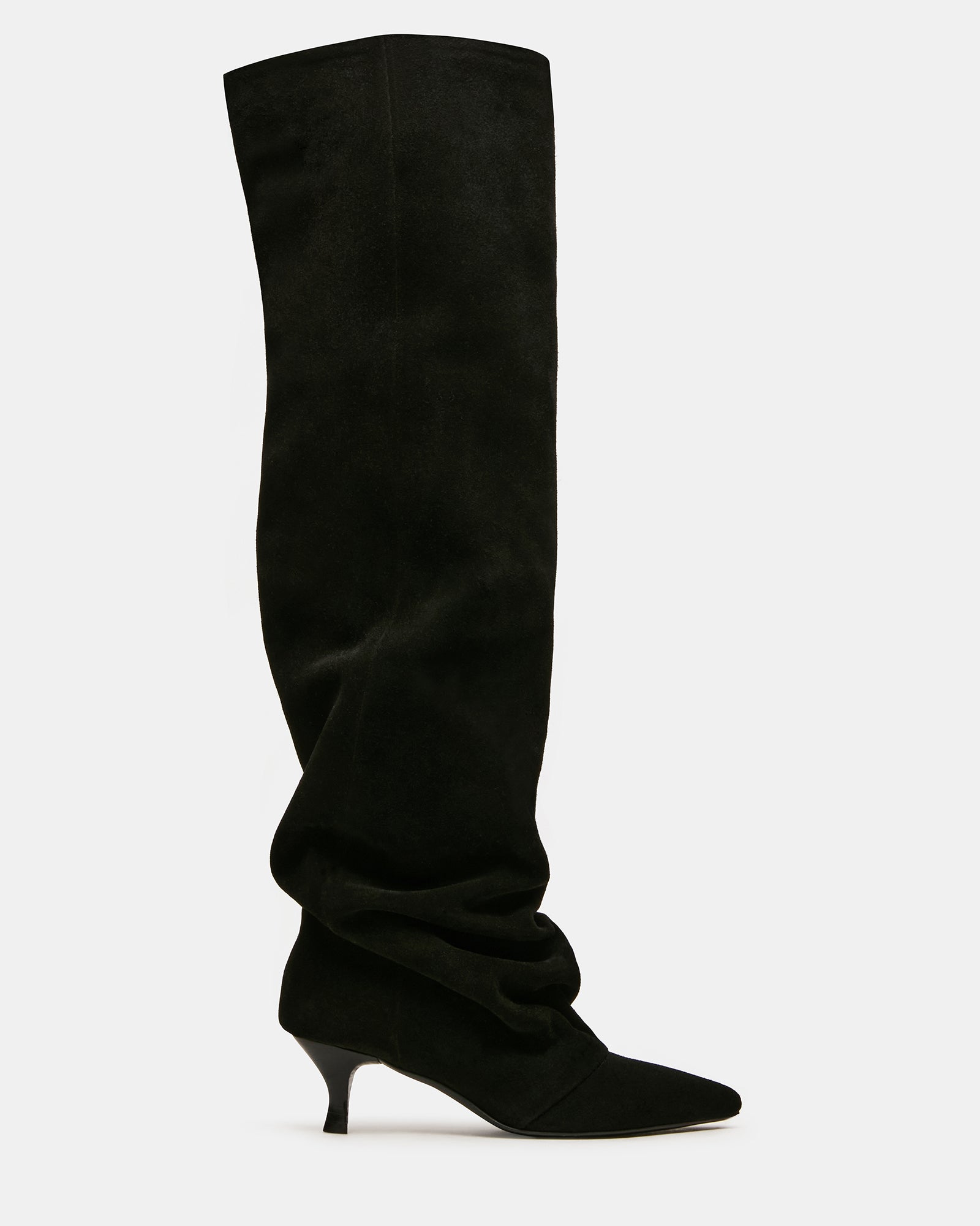 RUE Black Suede Over-The-Knee Pointed-Toe Scrunched Women's Boot | Steve Madden