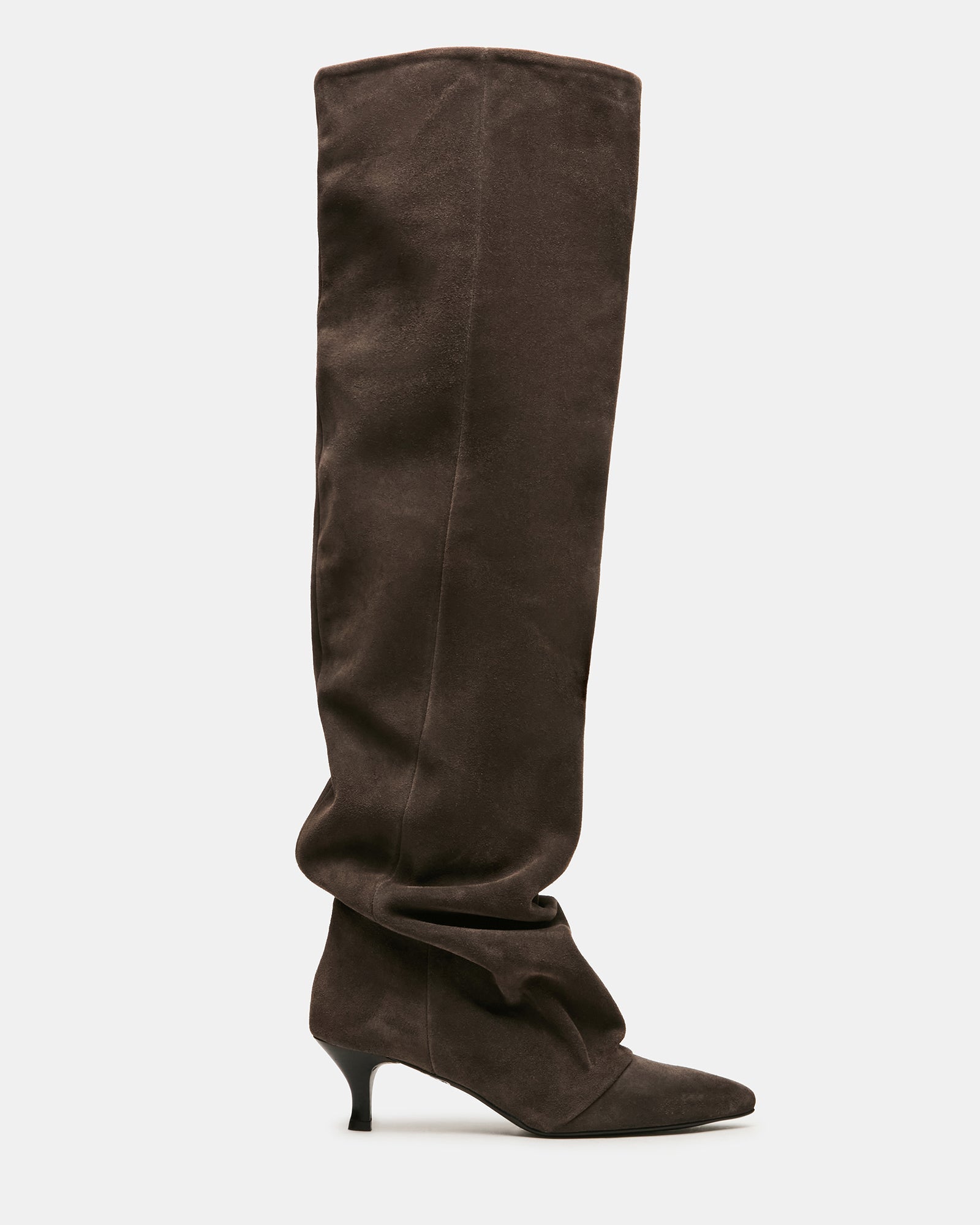 RUE Dark Taupe Suede Over-The-Knee Pointed-Toe Scrunched Women's Boot | Steve Madden