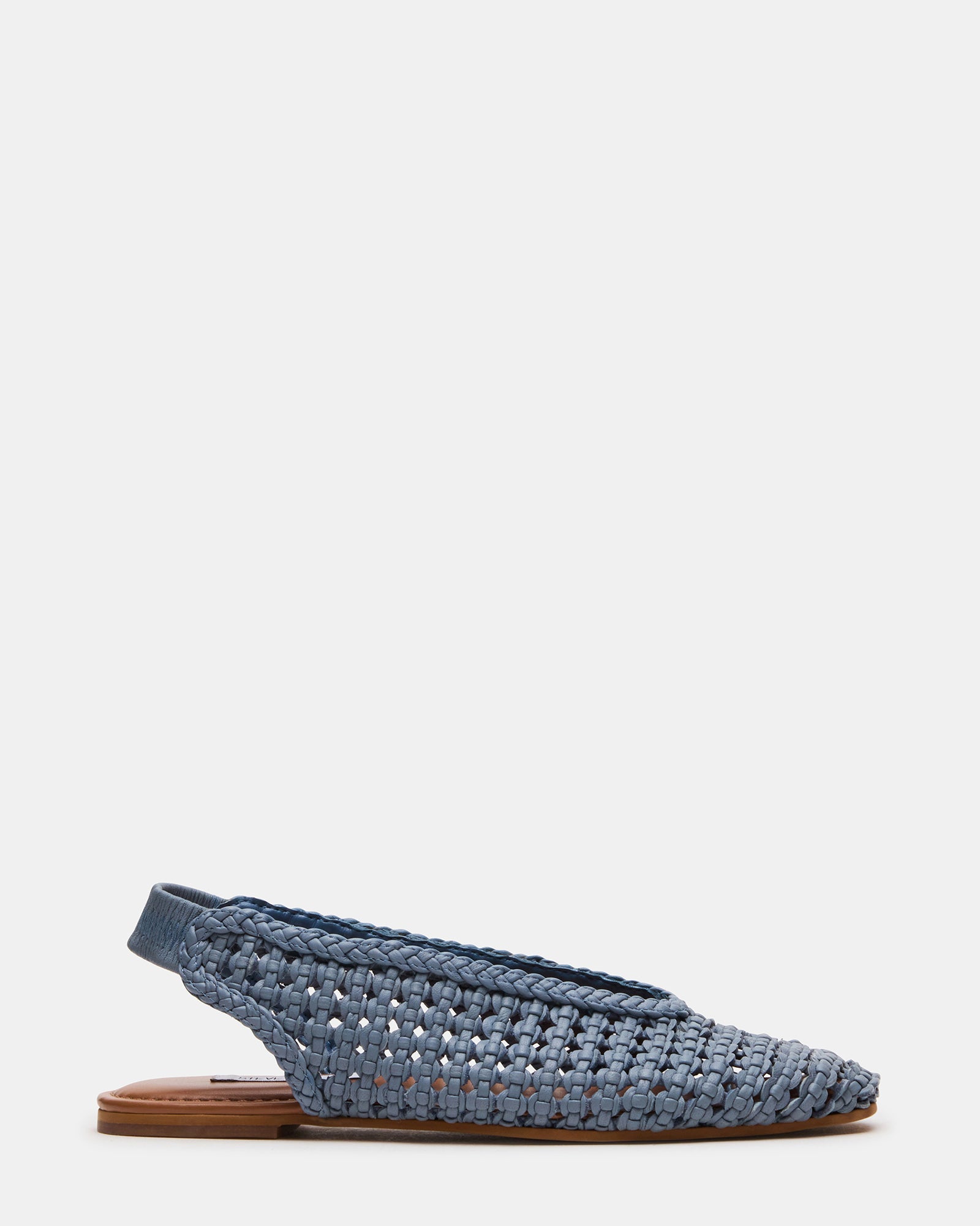 RUMI Blue Leather Woven Slingback Round-Toe Women's Flat | Steve Madden