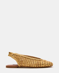 RUMI Gold Leather Woven Slingback Round-Toe Women's Flat | Steve Madden