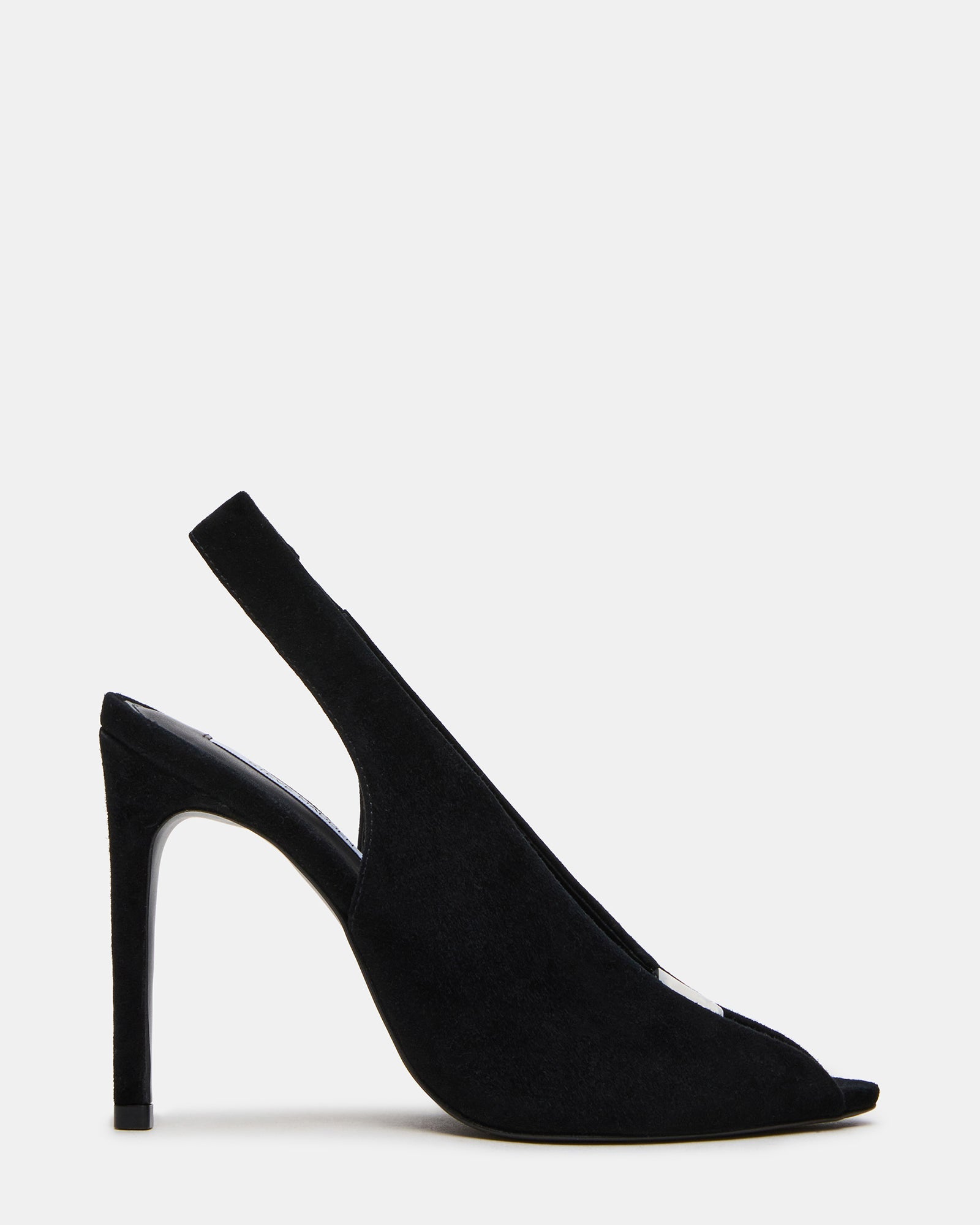 SASHA Black Suede Peep-Toe Stiletto PVC Strap Women's Heel | Steve Madden