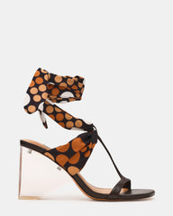 SERA Brown Multi T-Strap Square-Toe Scarf Leg-Ties Wedge Women's Heel | Steve Madden