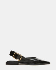SHAY Black Leather Pointed-Toe Slingback Ballet Women's Flat | Steve Madden