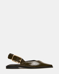 SHAY Olive Leather Pointed-Toe Slingback Ballet Women's Flat | Steve Madden