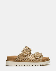 SHELLBY Gold Woven Footbed Slide Platform Women's Sandal | Steve Madden