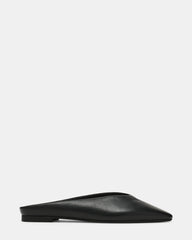 SHERMAN Black Leather Slip-On Mule Almond-Toe Women's Flat | Steve Madden