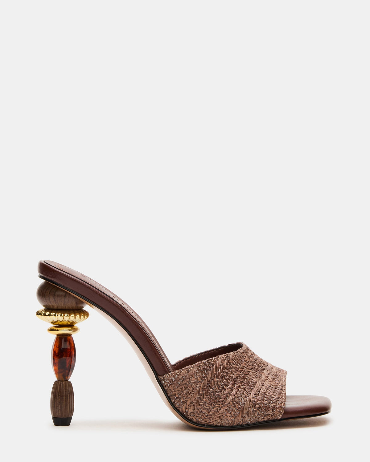 SIA Brown Square-Toe Mule Sculptured Beaded Women's Heel | Steve Madden