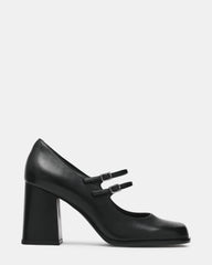 SIGGY Black Leather Mary Jane Ballet Women's Block Heel | Steve Madden