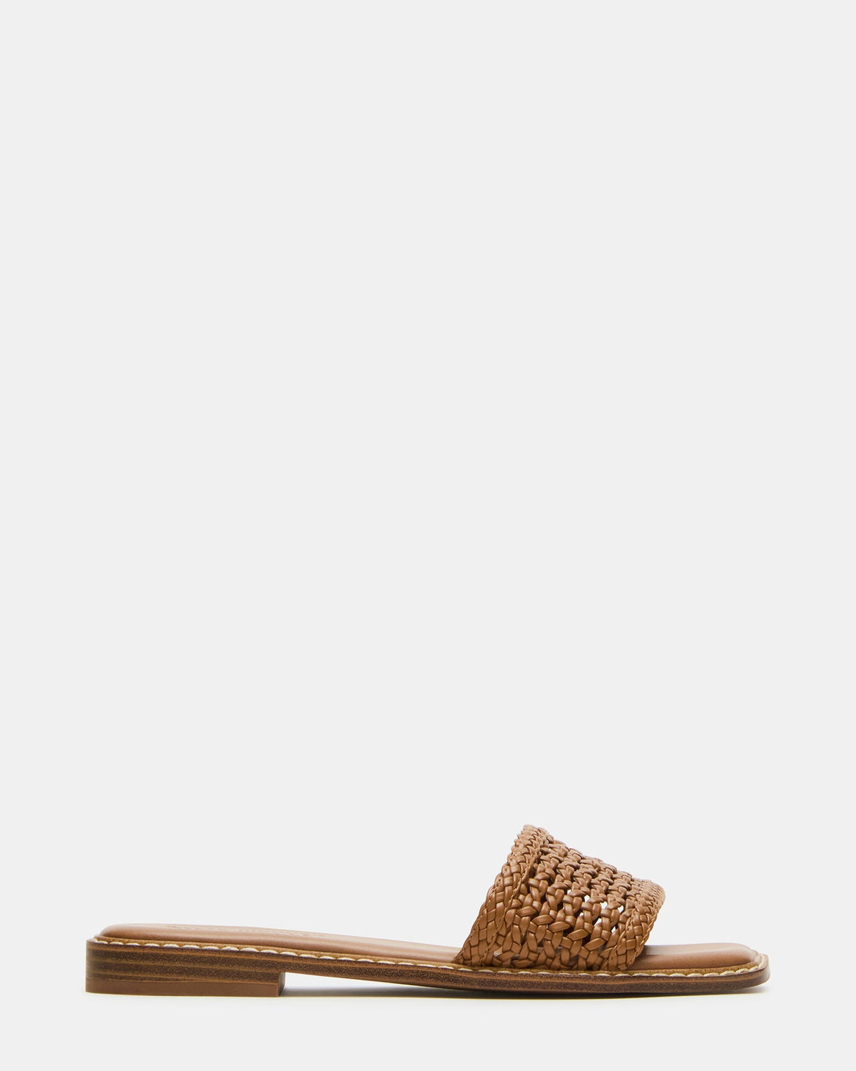 SNIDER Tan Square-Toe Slide Woven Women's Sandal | Steve Madden
