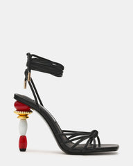 SOLENA Black Strappy Leg-Tie Square-Toe Women's Sculptured Heel | Steve Madden