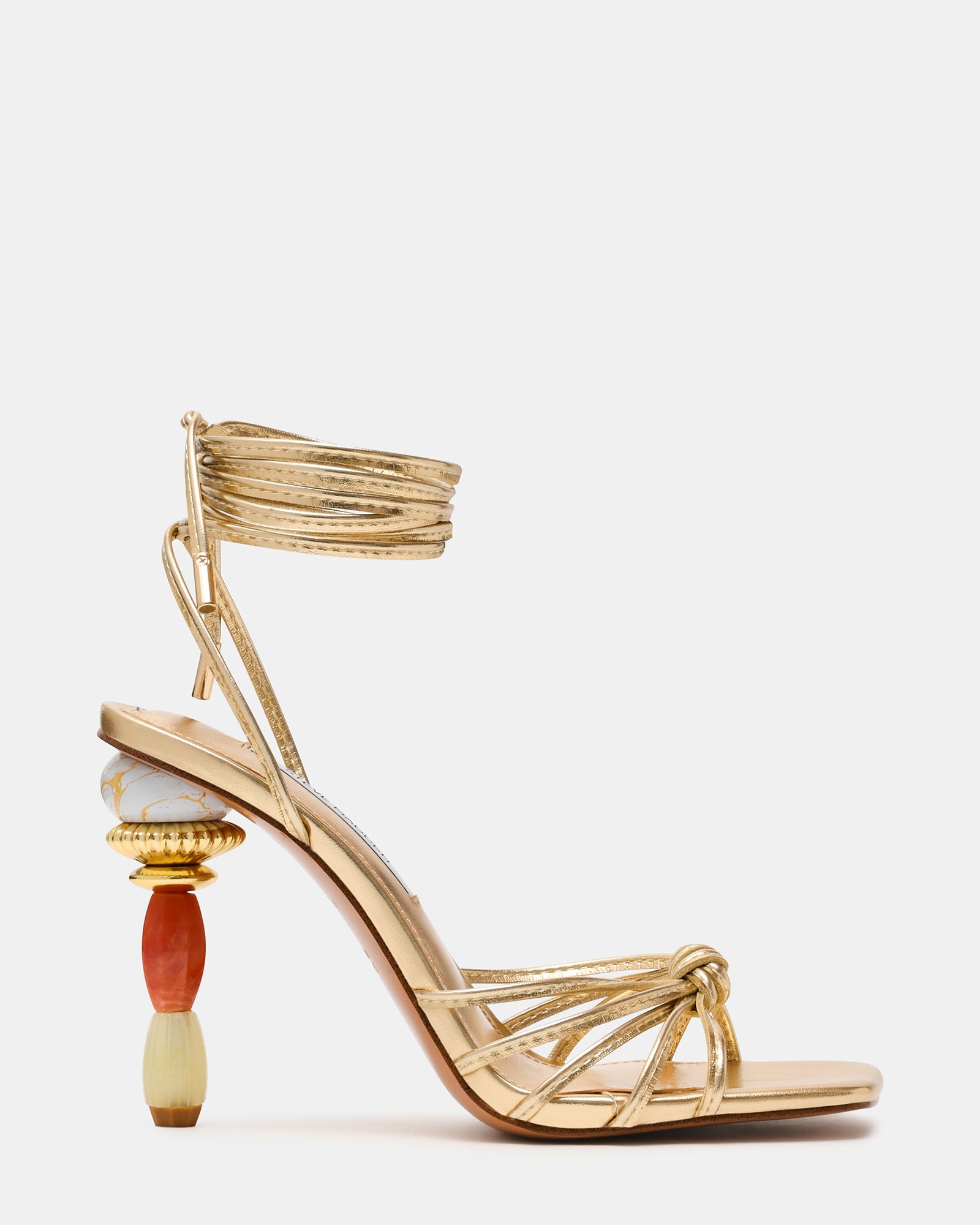 SOLENA Gold Strappy Leg-Tie Square-Toe Women's Sculptured Heel | Steve Madden