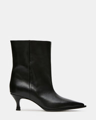STARLA Black Leather Pointed-Toe Kitten Heel Women's Ankle Boot | Steve Madden