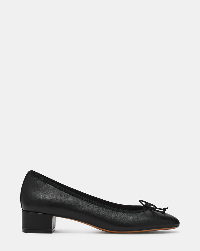 STEFFI Black Leather Ballet Bow Women's Block Heel | Steve Madden