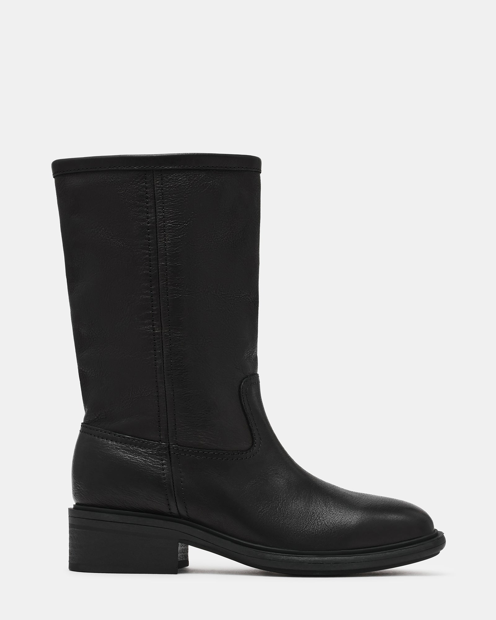 STRAY Black Leather Round-Toe Women's Boot | Steve Madden