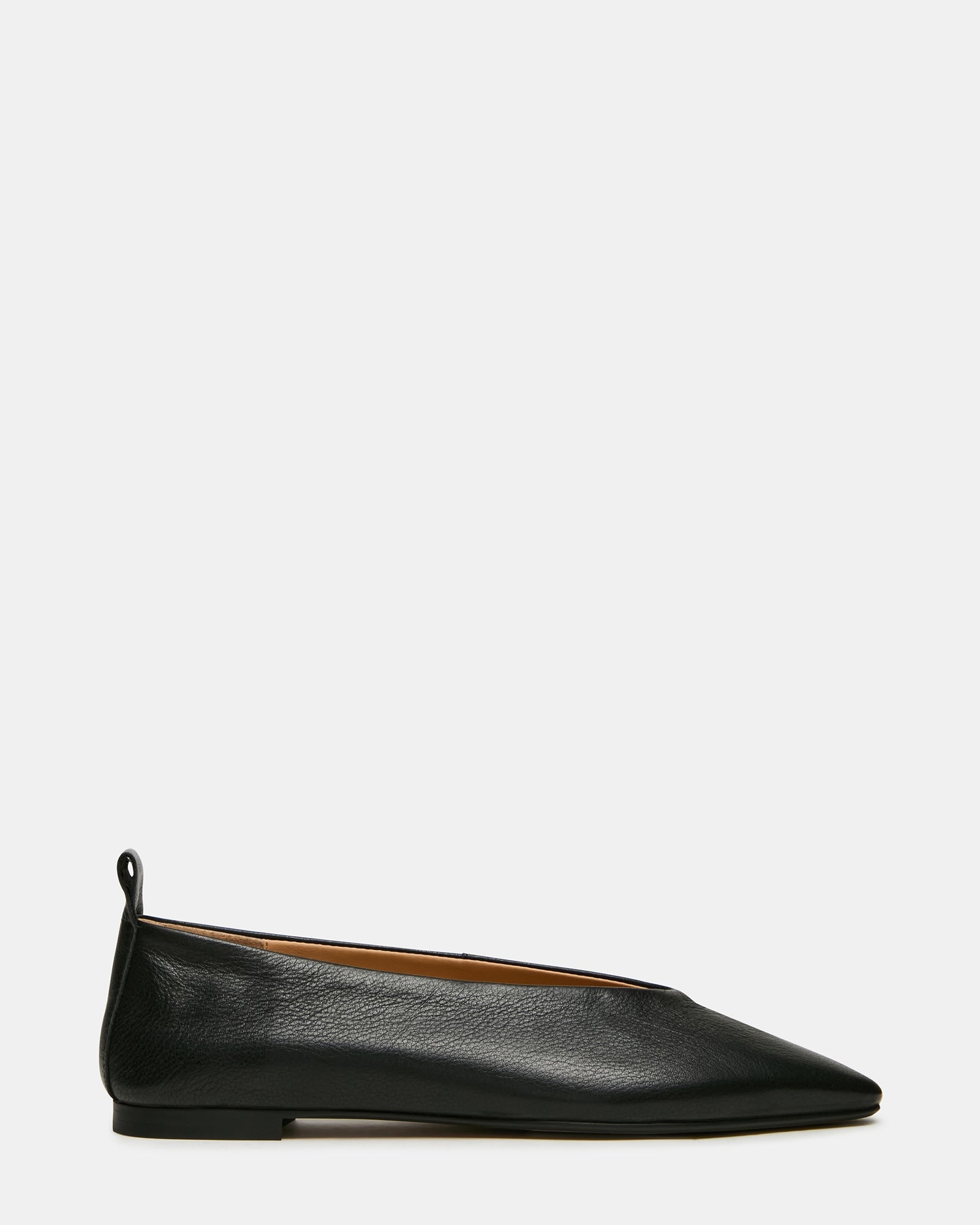 SWANKY Black Leather Almond-Toe Ballet Women's Flat | Steve Madden