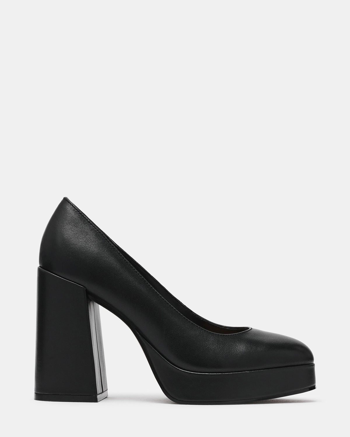 TATI Black Leather Round-Toe Platform Women's Block Heel | Steve Madden