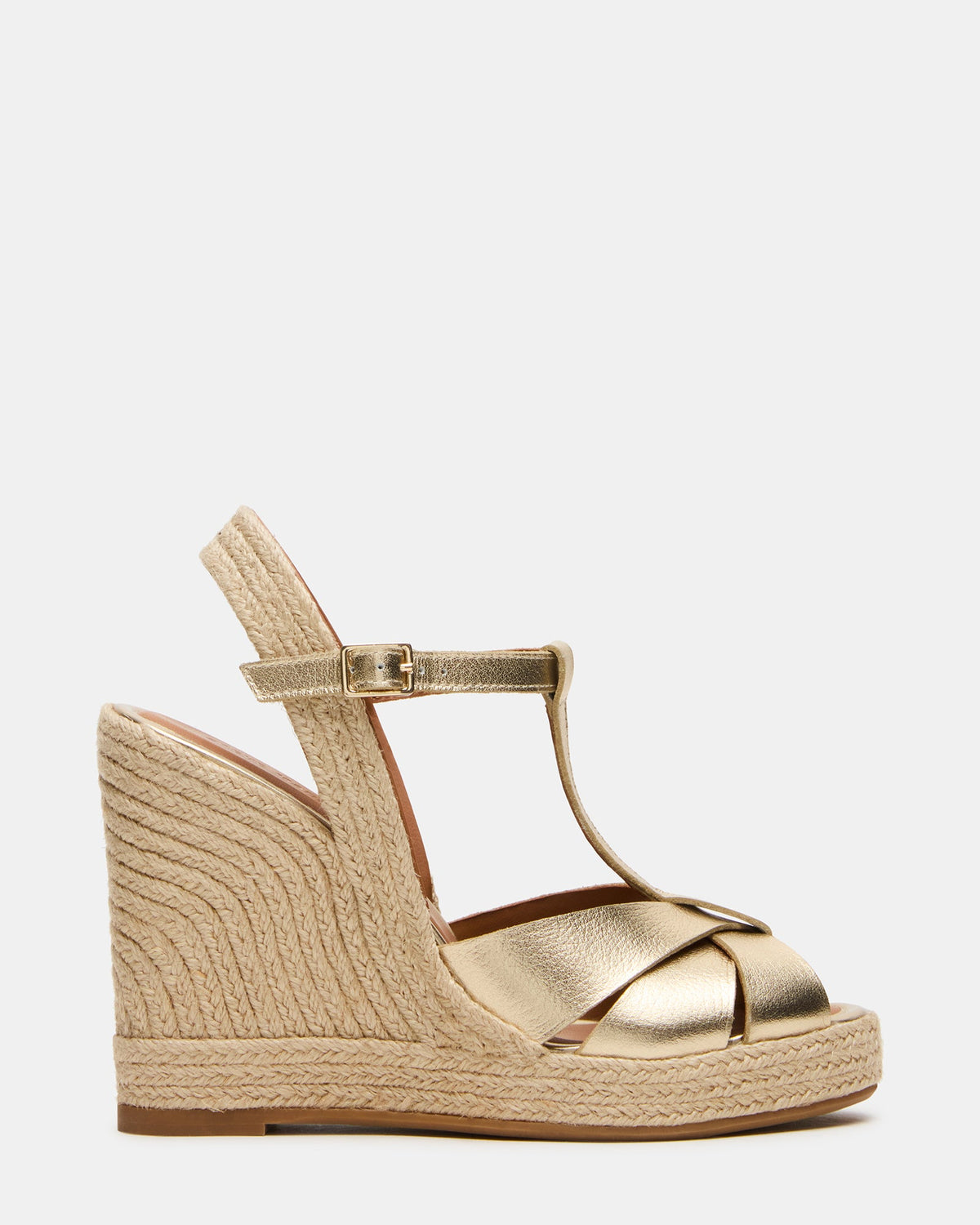 THELMA Gold Leather Espadrille Wedge Ankle Strap Women's Sandal | Steve Madden