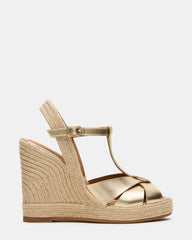 THELMA Gold Leather Espadrille Wedge Ankle Strap Women's Sandal | Steve Madden