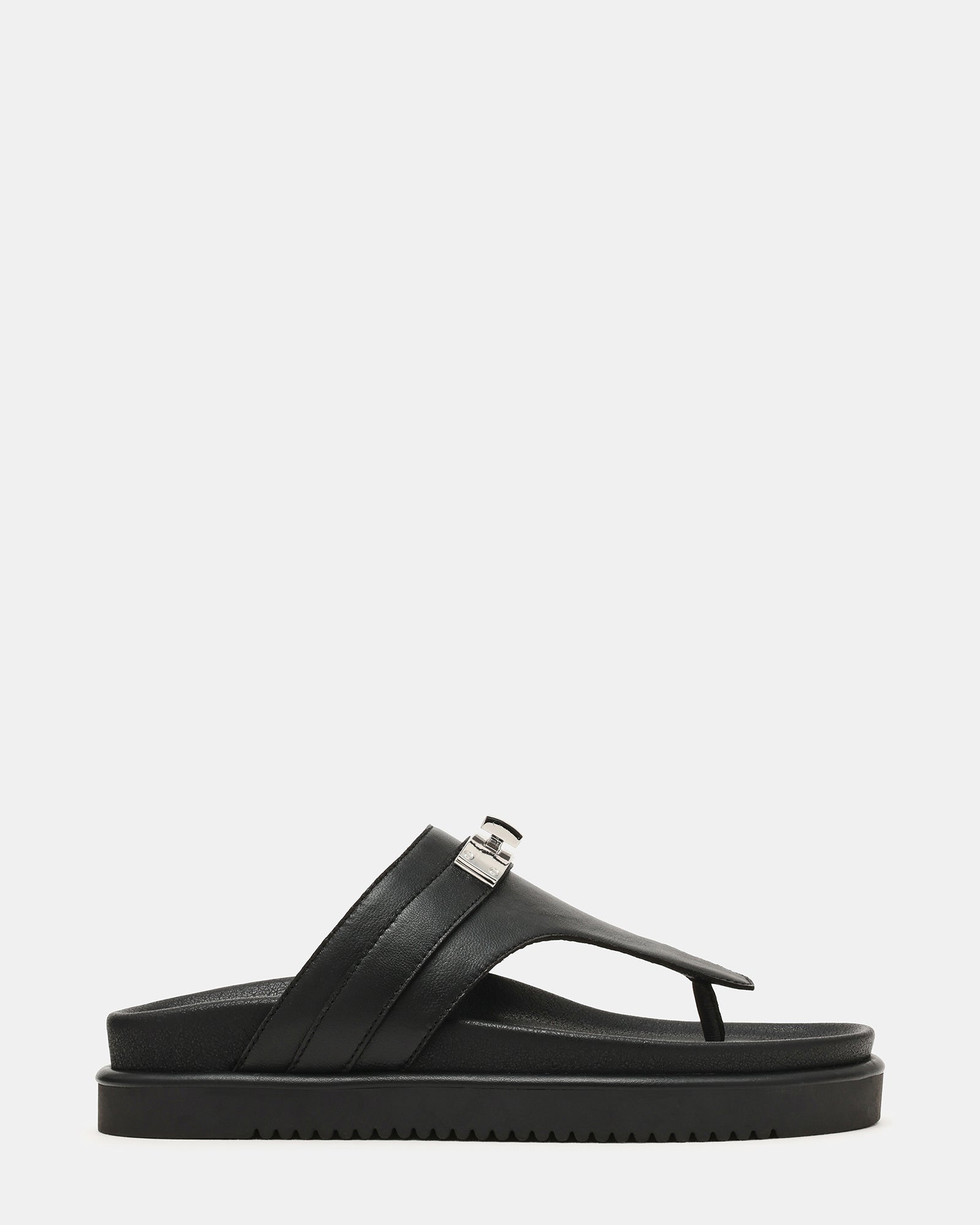 TIBBY Black Leather Thong Footbed Platform Women's Sandal | Steve Madden