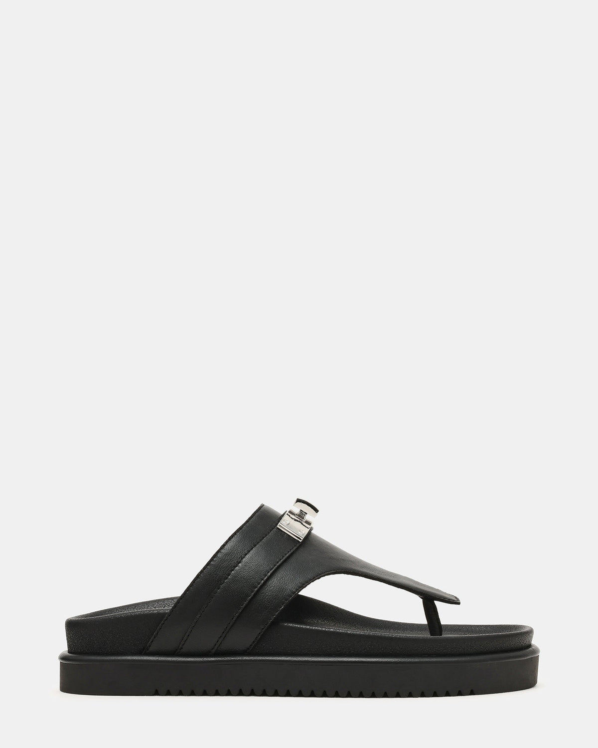 TIBBY Black Leather Thong Footbed Platform Women's Sandal | Steve Madden