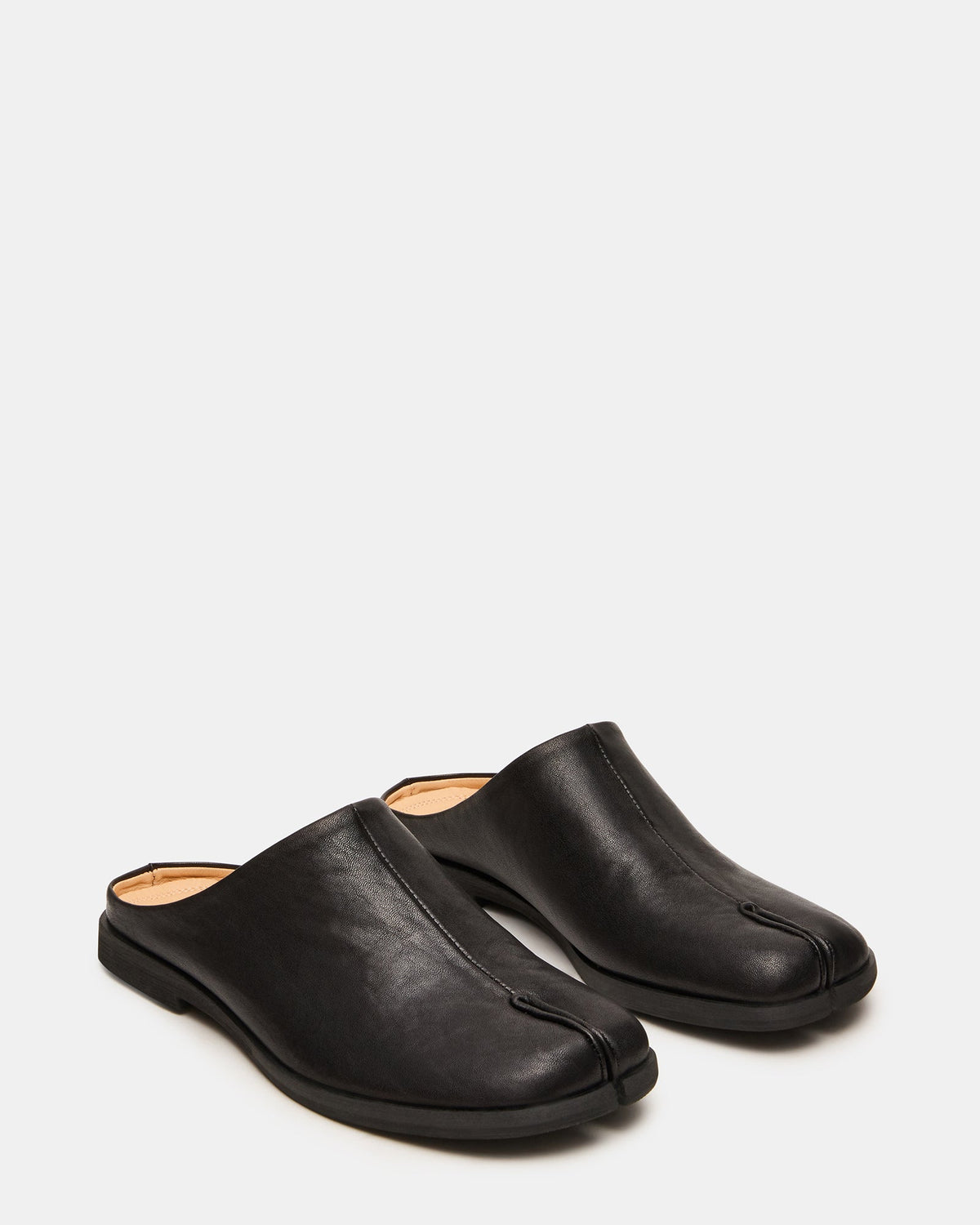 TINO Black Leather Tabi Mule Split-Toe Slip-On Women's Flat | Steve Madden