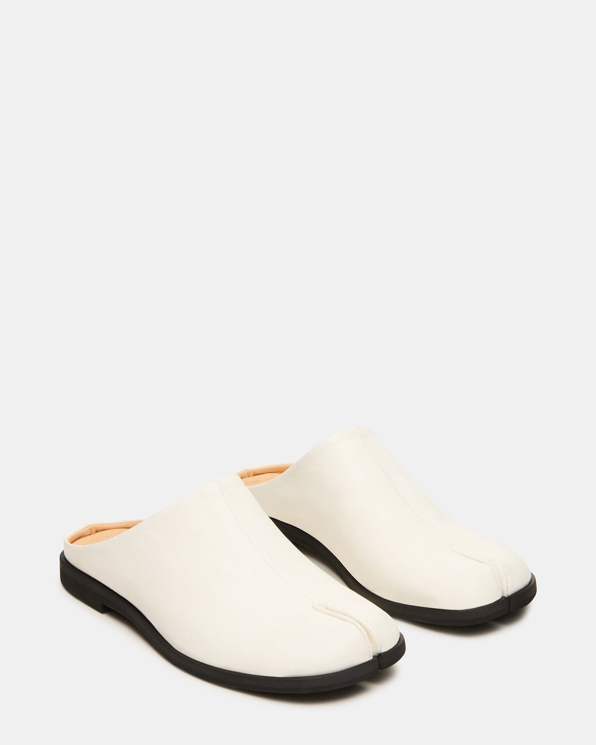 TINO White Leather Tabi Mule Split-Toe Slip-On Women's Flat | Steve Madden