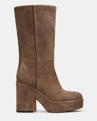 TITAN Taupe Suede Platform Block Heel Fold-Over Women's Boot | Steve Madden