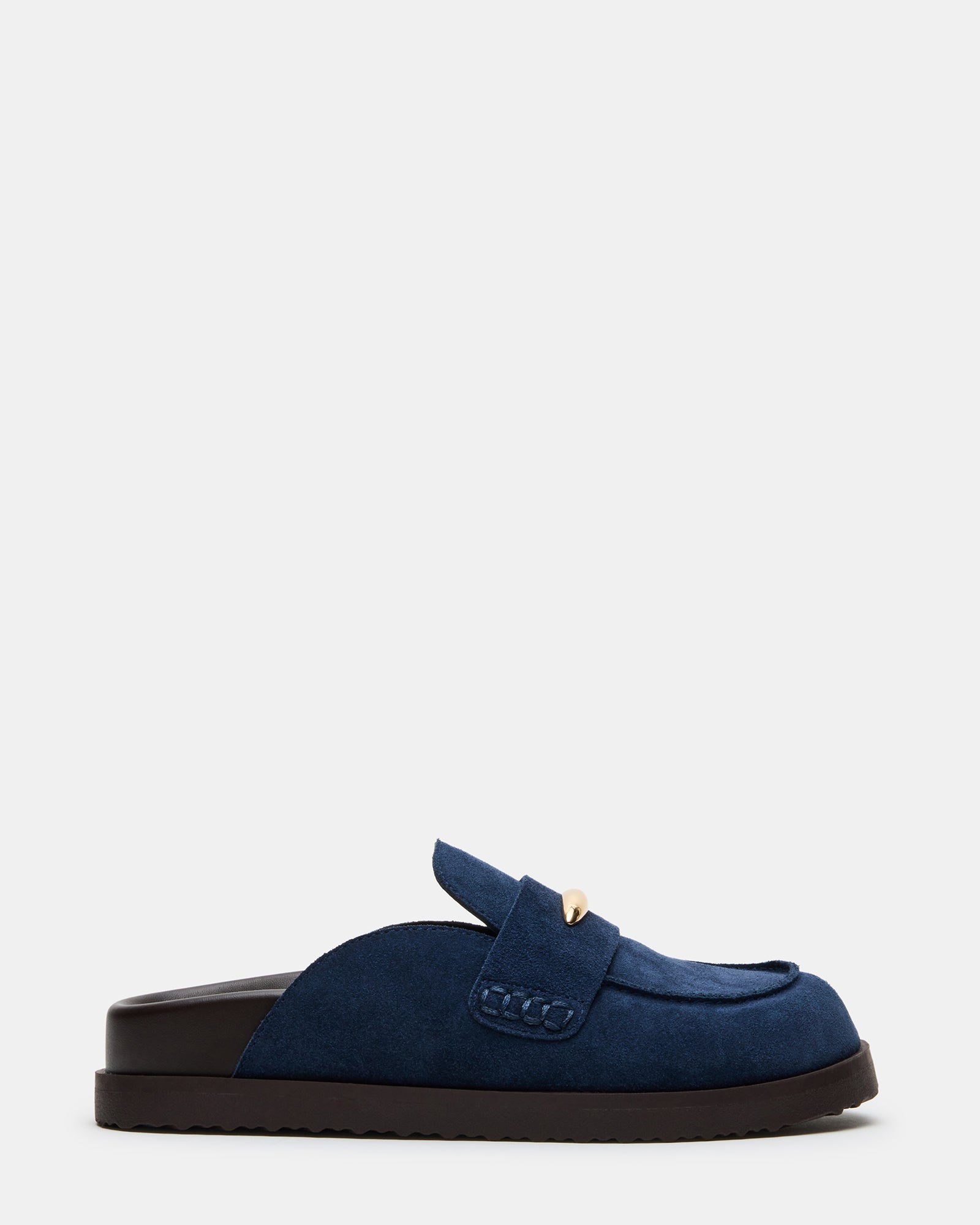 TOBIN Navy Suede Slip-On Mule Women's Flat | Steve Madden