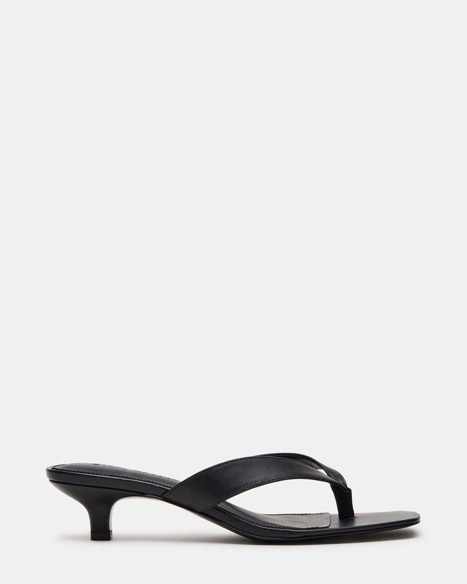 TRACIE Black Leather Thong Strap Women's Kitten Heel | Steve Madden