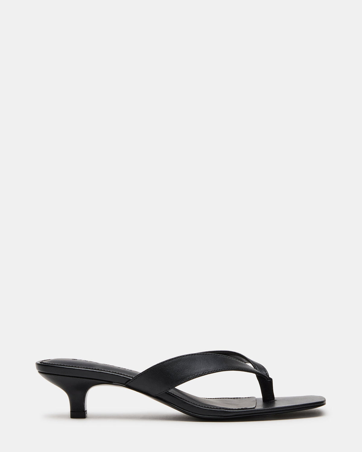 TRACIE Black Leather Thong Strap Women's Kitten Heel | Steve Madden