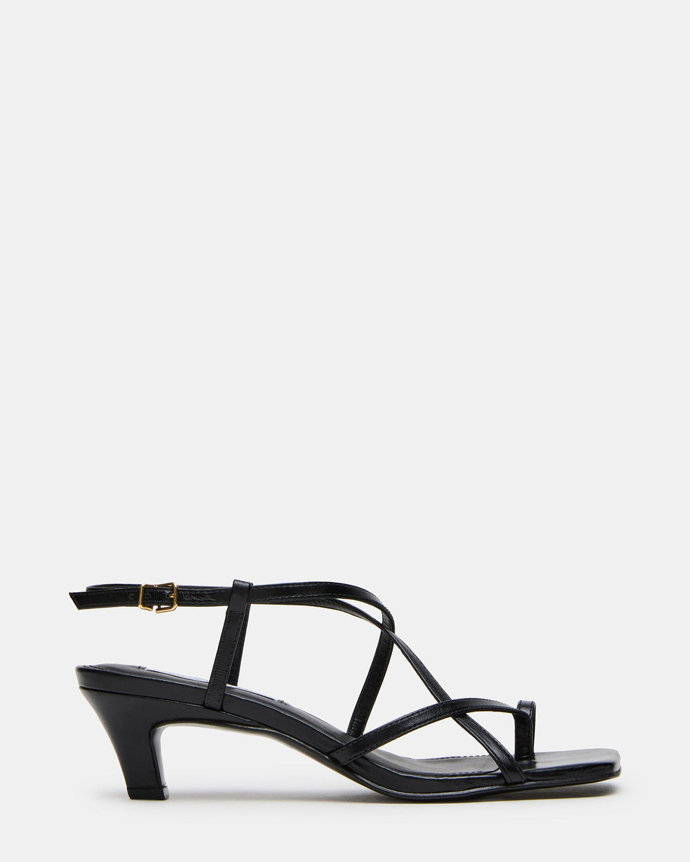 TRIANA Black Leather Strappy Square-Toe Thong Women's Kitten Heel | Steve Madden