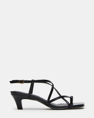 TRIANA Black Leather Strappy Square-Toe Thong Women's Kitten Heel | Steve Madden