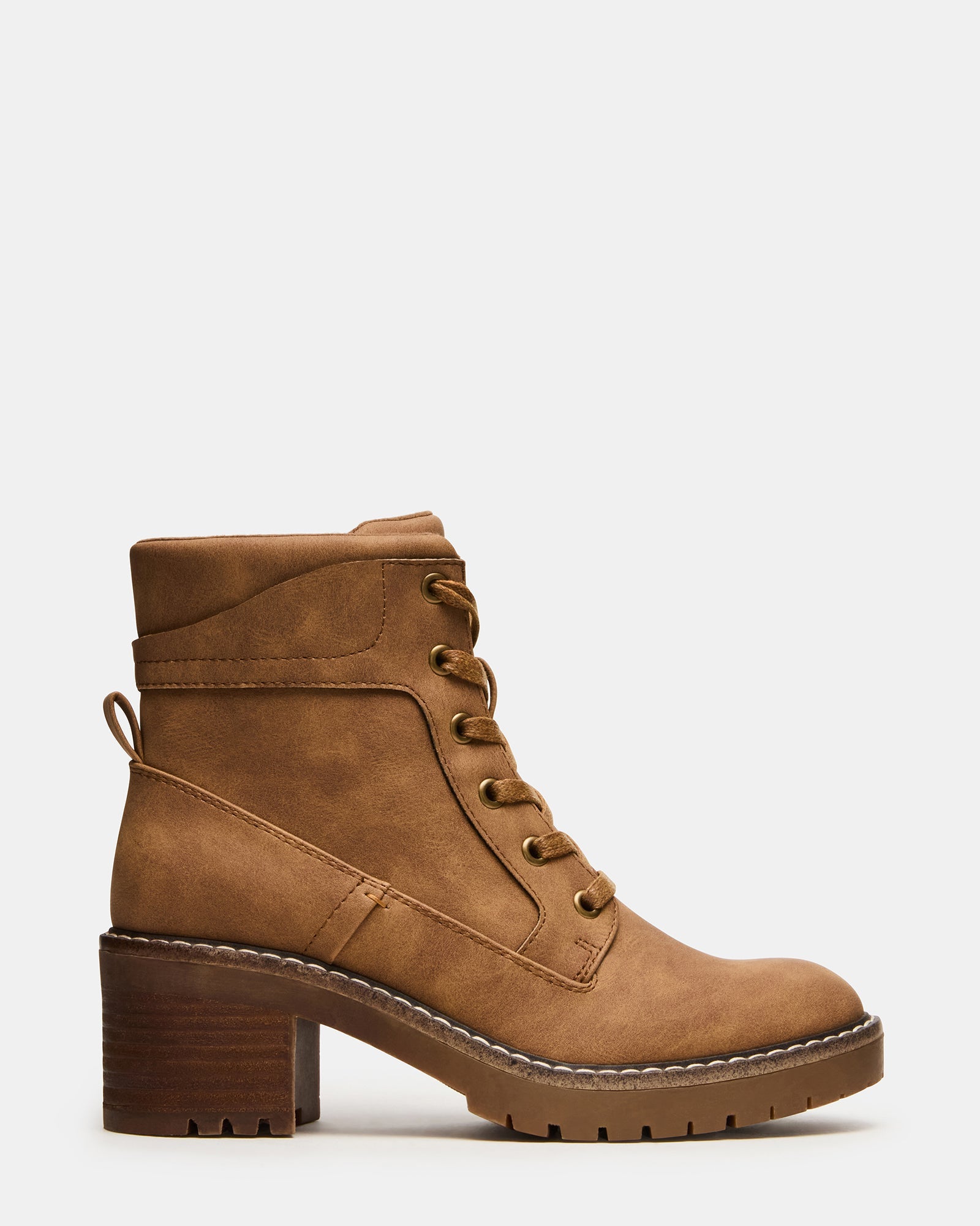 TUFF Taupe Lace-Up Block Heel Women's Ankle Boot | Steve Madden