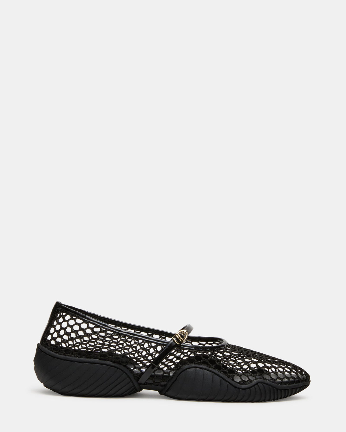 VICKEE Black Mesh Mary Jane Buckle Chunky Sole Women's Ballet Sneaker | Steve Madden