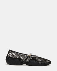 VICKEE Black Mesh Mary Jane Buckle Chunky Sole Women's Ballet Sneaker | Steve Madden