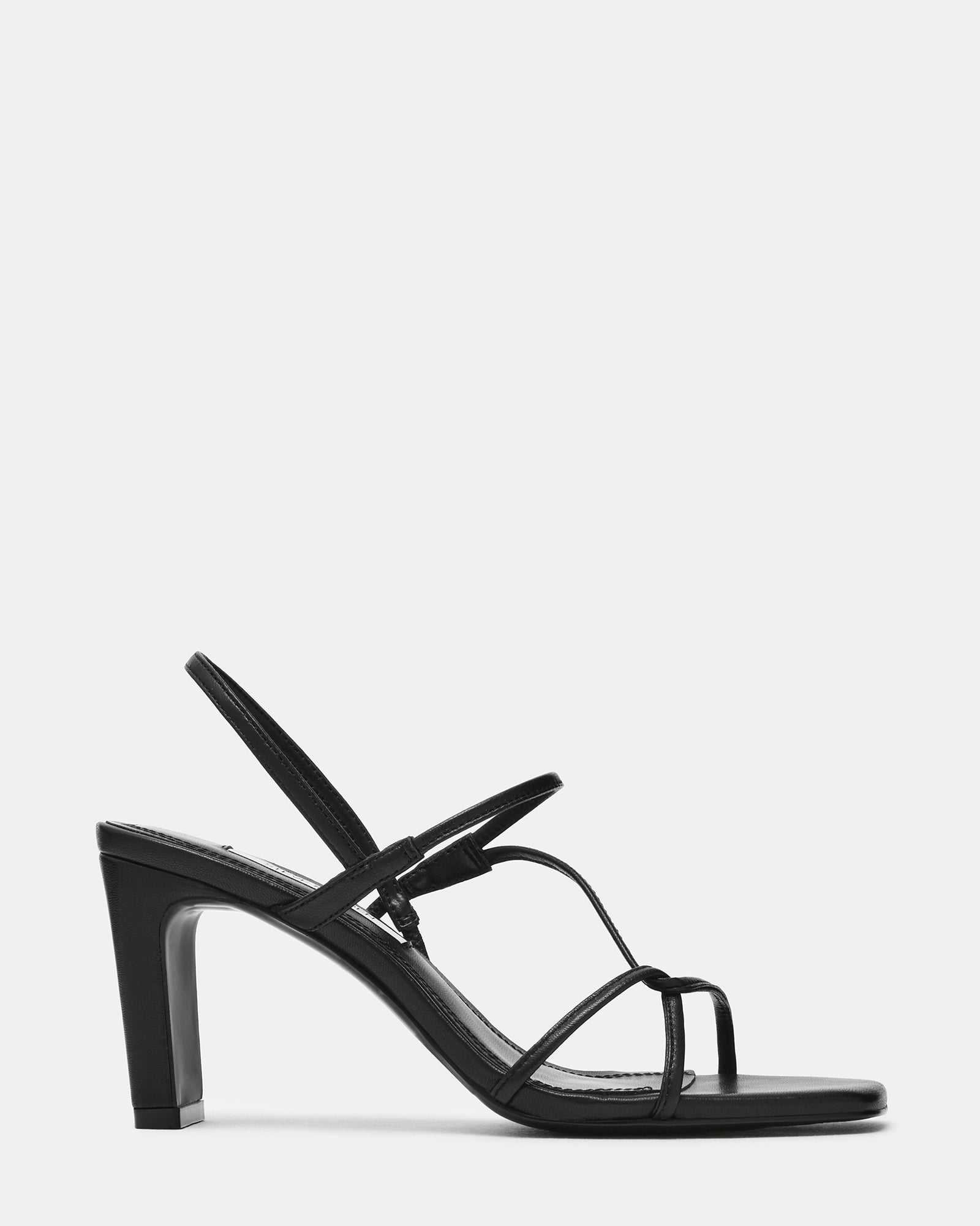 VINETIA Black Leather Strappy Square-Toe Women's Block Heel | Steve Madden