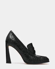 WALLACE Black Eel Penny Loafer-Inspired Scrunched Women's Heel | Steve Madden