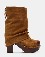WOODLEY Chestnut Suede Fold-Over Studded Platform Women's Boot | Steve Madden