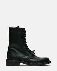 YUNA Black Leather Lace-Up Combat Women's Ankle Boot | Steve Madden