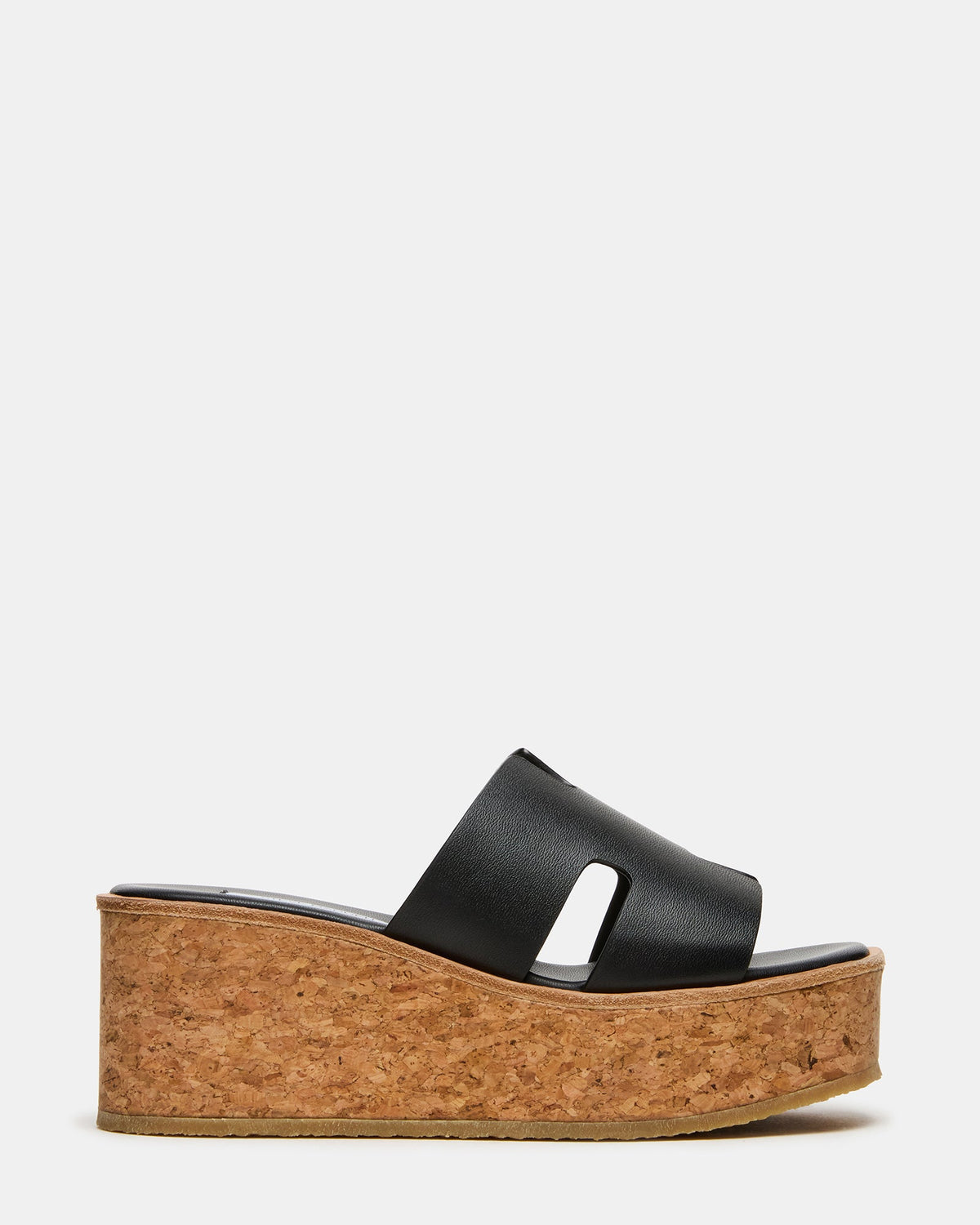 HARMONY Black Leather Wedge Mule Cork Platform Women's Sandal | Steve Madden